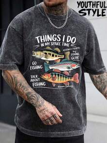 Cotton Men's Washed T-Shirt,Men's Fishing Things I Do In My Spare Time Shirt, Fishing T-Shirt, Fishing Lover Gift, Dad T-Shirt, Humorous Fishing T-Shirt, Dad Fishing Shirts,Unisex,Suitable For All Seasons, Made Of Cotton, Comfortable And Breathable,Mens Gifts - 黑色 - 查看 2