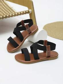 1 Pair Simple & Elegant Elastic Band Slip-On Round Toe Flat Sandals, Suitable For Boys & Girls Aged 3-15 For Casual, School, Gathering, Walking, Travel, Vacation, Spring/Summer 2026 New Arrival - Black - View 6