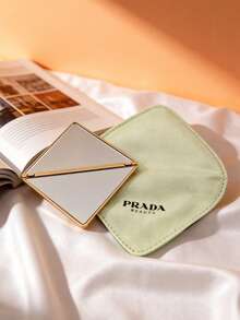 Prada BEAUTY Rose Gold Metal Frame Triangular Makeup Mirror With Engraved Logo, Comes With Matching Storage Bag - Silver - View 4