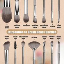 Euuztu 14 Pcs Professional Makeup Brush Set, Eye And Face Foundation Brush Set, Eyeshadow Brushes, Cosmetic Brushes, With PU Bag, Champagne - 1 - 查看 4