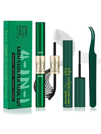  LASHSUN Eyelash Glue Kit, Includes Eyelash Glue, Makeup Remover, And Tweezers, Waterproof, Suitable For Beginners To Do Eyelash Extension At Home, 4-In-1 Set