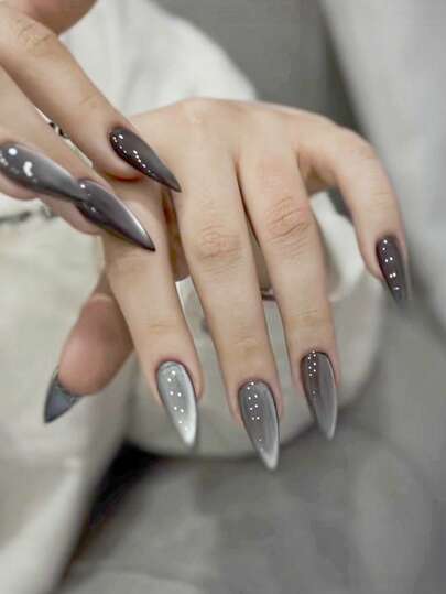 10 piezas de uñas postizas cortas hechas a mano, estilo francés stiletto, forma de almendra, uñas lindas, estilo Y2K, negro, rojo, incluye herramientas para uñas, adecuado para uso diario de mujeres, elegante y sutil, ideal para pegatinas de uñas de otoño/invierno