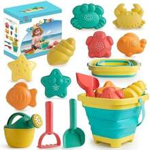 Beach Toys For Kids - Sand Toys Set Includes Collapsible Sand Bucket Shovel And Sand Rake Toy For Beach 12 PCS, Sandbox Toys Sandcastle Building Kit (A)(Baby Beach Toys) - 彩色 - 查看 2