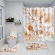 1 pezzo/4 pezzi Set tenda doccia da bagno, Set tenda doccia, Decorazione bagno, Tappeto da bagno, Decorazione casa, Tappetino da bagno, Motivo marmo e floreale, Regalo, Decorazione a tema, Set bagno, Include 12 ganci - multicolore - Visualizzare 9