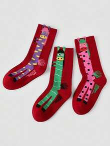 3 Pairs Women's Versatile Casual Cartoon Sports Mid-Calf Socks - Multicolor - View 6