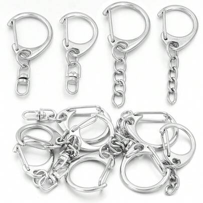 10pcs/Pack D-Shape Key Chain Accessories, White K-Color Iron Key Holder Hook For DIY Crafts