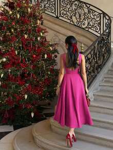 Elegant French Romantic Backless Christmas Party Date Night Bodycon Dress - Hot Pink - View 6