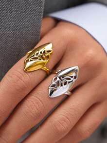 2pcs/1pc Vintage Fashion Stainless Steel 18K Gold Plated Women's Ring With Cutout Leaf Design Personalized For Everyday Wear - Multicolor - View 2