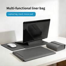 High-Quality Synthetic Leather Laptop Sleeve Set With Stand, Mouse Pad And Accessory Pouch (13-16 Inches) - Black - View 4