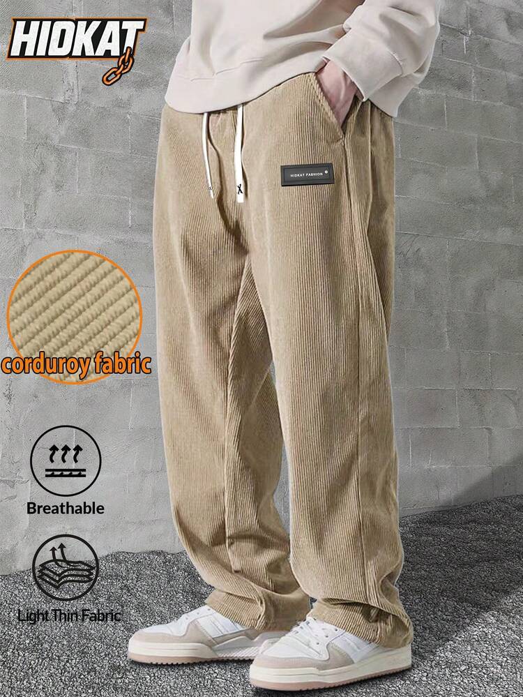 Hidkat Calça de Moletom Casual de Veludo Masculina, Cor Sólida com Cordão e Bolsos, Tecido Macio e Confortável, Adequado para Atividades Casuais Diárias, Esportes de Primavera/Outono e Inverno - Caqui - Visão 1
