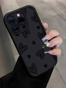 Heart Painted Simple Groove Black Painted Phone Case Compatible With IPhone 17/17 Pro/17 Pro Max/ 16/ 15/XR/ 16 Pro Max/7P 8P/P12 Pro Max/P13 Pro Max/P14 Pro Max/P13/P14/P11/P12/P14, Cute & Fashionable Thick Protective Cover For XS/S/XS Max/7 8 GES2 - Multicolor - View 3