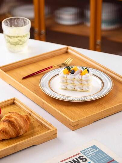 1pc Bamboo Wood Tray, Multifunctional Fruit Tray, Dessert Display Plate, Suitable For Dining Table Decor, Home And Kitchen Dining Plate, Ramadan Use
