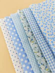 6pcs Blue Printed Doll Clothes Fabric For DIY - Blue - View 9