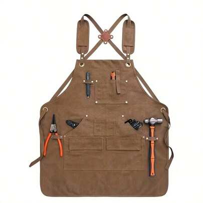 Heavy Duty Waterproof Canvas Apron, Gardening/Woodworking/Electrician Apron With Thick Cotton Canvas, Multi-Functional Pockets, Suitable For Yard Work, Kitchen, Office