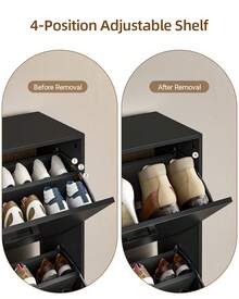 Shoe Cabinet With 3 Flip Drawers, Modern Narrow Freestanding Shoe Organizer With Large Capacity For Entryway,Hallway, Living Room,Black - màu đen - Xem 3