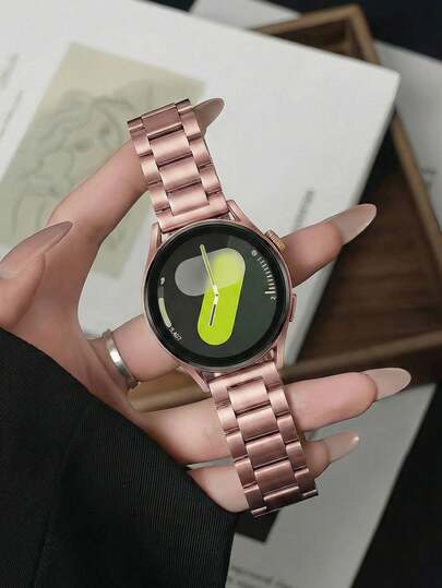 1pc Women Men Fashion Pink Stainless Steel Watch Band Compatible With Samsung Amazfit Smart Watch Universal 20mm 22mm Watch Strap Compatible With Samsung Galaxy Watch 3 42mm 46mm Compatible With Galaxy Active 2 40mm/44mm Compatible With Watch Gt2,Watchband For Smart Watch,Bracelet Galaxy Watch