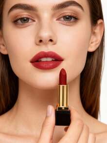 Yves Saint Laurent 化妆套装：米色束口袋 + Saint Laurent Rouge Pur Couture The Slim Matte Lipstick #RM (Red Muse)，持久唇膏，旅行装 1.3克/0.04盎司 - 米白色+#RM - 查看 3