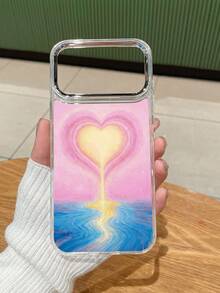 梦幻彩绘爱心倒影渐变透明TPU手机壳，浪漫少女风，适合日常使用、情人节、情侣装、日常穿搭、生日礼物，兼容 17/17 Pro/14/16/17 Pro Max/15 - 無色 - 查看 4