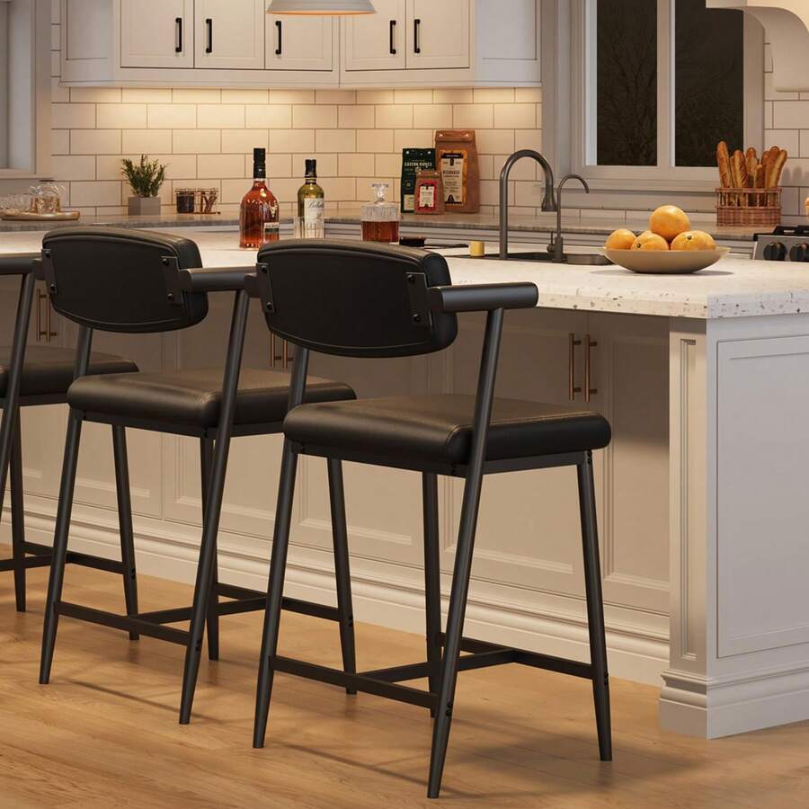 Techigher Counter Height Bar Stools Set Of 2, 26" Upholstered Bar Stools With Back & Arms, Wider Seat, Modern Bar Stools Set With Footrest For Kitchen Island,Counter Bar