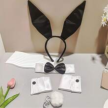 6/5/1pc Rabbit Ear Set, Includes Bunny Headband, Neck Scarf, Plush Rabbit Tail, Black Fishnet Stockings, Suitable For Easter, Theme Parties, Halloween, Cosplay - Multicolor - View 6