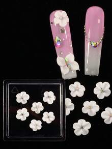 6/12/30pcs 3D Handmade Acrylic Flower Nail Art Decorations - Luxury White 3D Flowers With Rainbow Rhinestones And Golden Beads, Carved By Nail Artists, INS Trending Spring/Summer DIY Nail Supplies, Suitable For Women And Girls, Elegant Nail Stickers Nails - Yellow - View 6