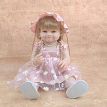 1pc Cute Simulation Smiling Doll 22 Inch Fully Vinyl Reborn Dolls Playhouse Toys Accompanying Toy Festival Gift - Pink - View 6