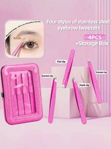4件套闪光眉夹套装，PVC开窗盒包装，多功能镊子，睫毛嫁接辅助工具，化妆工具 - 中紫紅色 - 查看 1