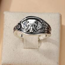 复古大象主题自然设计戒指，可爱时尚，适合女孩在节日派对上佩戴 - 復古銀色 - 查看 4