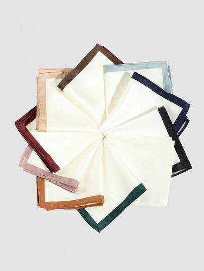 1pc Men's Casual Solid Color Border Faux Silk Simple Style Handkerchief Scarf, Suitable For Banquet, Party, And Daily Commute Outfit