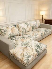 1件热带雨林树叶印花牛奶丝沙发垫套，高弹防尘可水洗四季户外藤制沙发套 - 彩色 - 查看 1