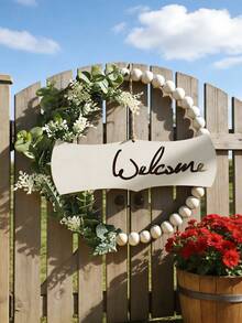 1pc Wooden Bead Wreath, Artificial Green Plant Flower Entrance Hanging Decor, Boho Style Wall Art, Suitable For Entryway, Living Room, Home Decor, Party And Daily Use - Multicolor - View 8