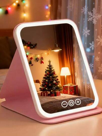 LED Makeup Mirror, Foldable Tabletop Makeup Mirror With Lights (Battery Capacity: 350mAh), 3 Lighting Modes Makeup Mirror, Tabletop Mirror, USB Rechargeable Lighted Makeup Mirror, Travel Makeup Mirror, Durable PU Leather, Portable Vanity Mirror, Suitable For Student Dorm Office Desk, Best Birthday Graduation Gift Home Decor