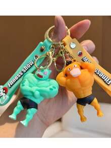 1pc Cute & Fun Pet Monster Muscle Design Keychain, Cartoon Fitness Style Pendant Gift - Multicolor - View 3
