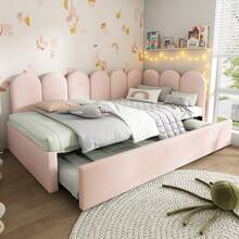 Upholstered Daybed 90x200cm, Daybed Sofa Bed With Pull-Out Bed 90x190cm, Children's Bed With Slatted Base, Velvet, Pink, Without Mattress - Pink + Velvet + 90cm*200cm - View 6