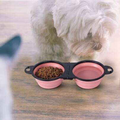 二合一狗狗碗 便携式可折叠宠物双碗 可折叠硅胶水碗 适用于狗狗户外旅行幼犬食物容器