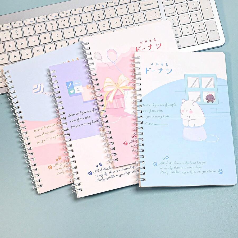 4 Types 1 Set A5 Coil Book 1 Book 60 Notebooks Cute Cartoon Planet Series Pupils Horizontal Line Inner Page Thickened Horizontal Line Book Eye Protection Portable Notebook - 4 Books In 1 Set - View 1