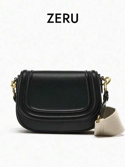 Women's Saddle Bag Shoulder Bag, Trending Overseas Model 2026, Wide Strap, Crossbody