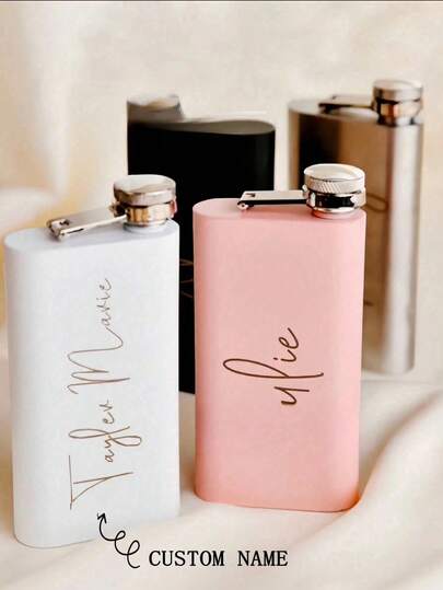 Petaca portátil mini personalizada de acero inoxidable de 140ml, disponible en blanco, negro y rosa claro, adecuada como recuerdo de fiesta, regalo de boda, regalo para dama de honor, regalo de aniversario, petaca de bolsillo, regalo de petaca personalizada para mujer, regalo de boda personalizado