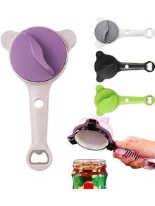 Abrelatas ajustable, diseño antideslizante para tapas difíciles | Abrebotellas con mango cómodo | Herramienta de cocina para personas mayores y con poca fuerza en las manos | Abre latas, botellas y tarros fácilmente - Multicolor - Ver 2