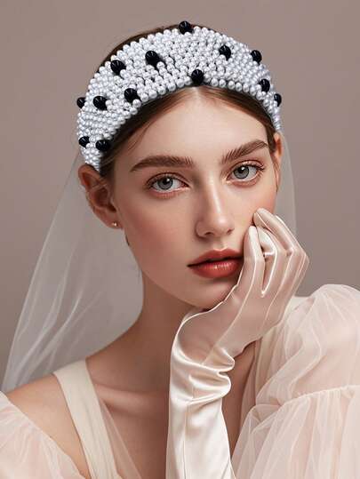 1pc Elegant Women's Headpiece, Faux Faux Pearl Headband, Applique Wide Headband, Bridal Headpiece, Dress Up Hair Accessory, Wedding Party Prom Photography Hair Decor, Women's Accessory, Spring/Summer Hair Accessory Beauty Home Hair Accessories