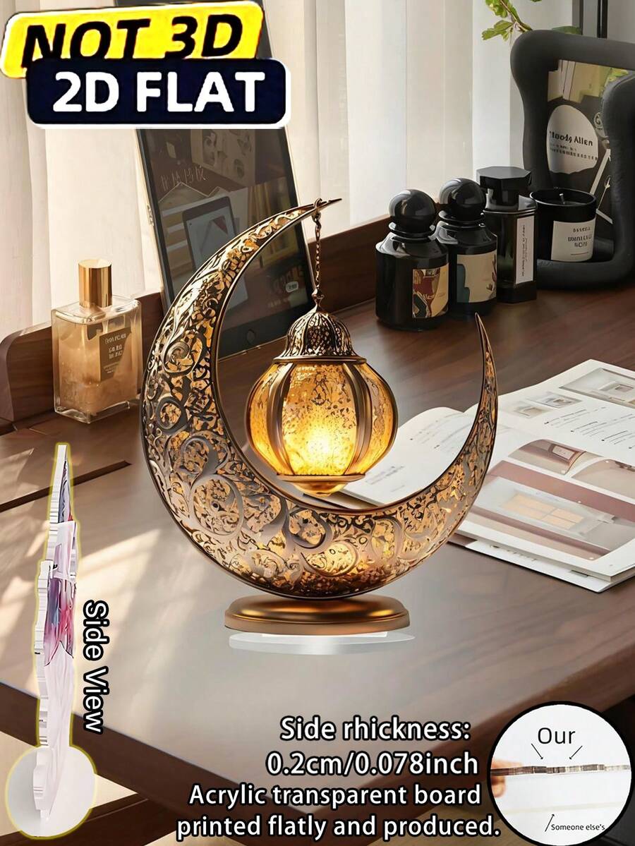 2D plano, decoraciones acrílicas elegantes de Eid - forma de media luna clásica, adecuadas para Ramadán y celebraciones islámicas, decoración del hogar y la cocina para fiestas, decoraciones de Ramadán | Decoración de patrones complejos | Estética tradicional, adecuada para 11 festivales Accesorios de escritorio de oficina Accesorios de escritorio Suministros de oficina Decoración de oficina