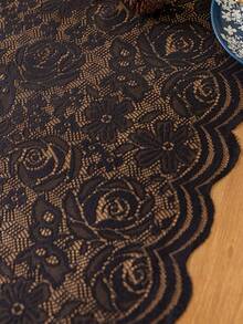 1pc Lace Table Runner, Home Decor, Suitable For Wedding, Restaurant, Living Room, Family Gathering, Party, Dinner Table Decoration, Washable And Reusable - Black - View 8