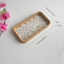 1 szt. Mały prostokątny kosz do przechowywania z rattanu i muszli, 8,66 x 4,72 x 1,18 cala, dekoracyjna tacka do przechowywania biżuterii na biurku - 1PC - Zobacz 9