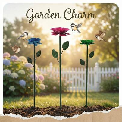 1pc/2pcs Iron Flower & Animal Shaped Dual Layer Outdoor Garden Yard Decor Bird Feeder Stand