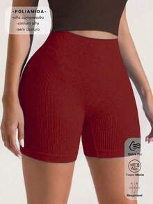 SET OF 3 SEAMLESS RIBBED SHORTS – HIGH COMPRESSION - Petroleum/Wine - View 7