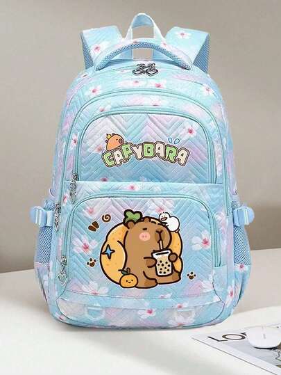 Mochila de campus linda de Capibara, mochila de viaje ligera y de moda, mochila escolar de diseño ergonómico, bolso de mano, bolso casual para la temporada de regreso a clases, estuche de lápices de múltiples capas de gran capacidad, artículos esenciales de regreso a clases, suministros de oficina, regalos del Día de San Valentín