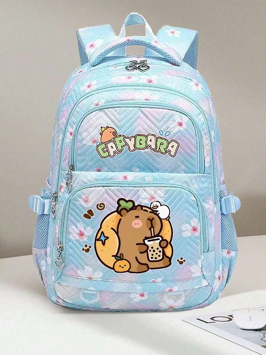 可爱水豚背包，时尚轻便旅行背包，符合人体工学设计的学生书包、手提包、休闲背包，适合返校季，大容量多层铅笔盒，返校必备，学习用品，情人节礼物 - 多色的 - 查看 1