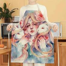 1pc Beautiful Woman Graphic Apron, Creative Funny Fashion Print Home Cleaning Apron, Easy To Wash Kitchen Cooking Apron, Innovative Home Apron - Multicolor - View 7