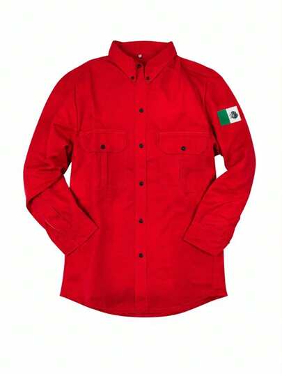 CAMISA DE GABARDINA EN COLOR ROJO CASUAL O TRABAJO