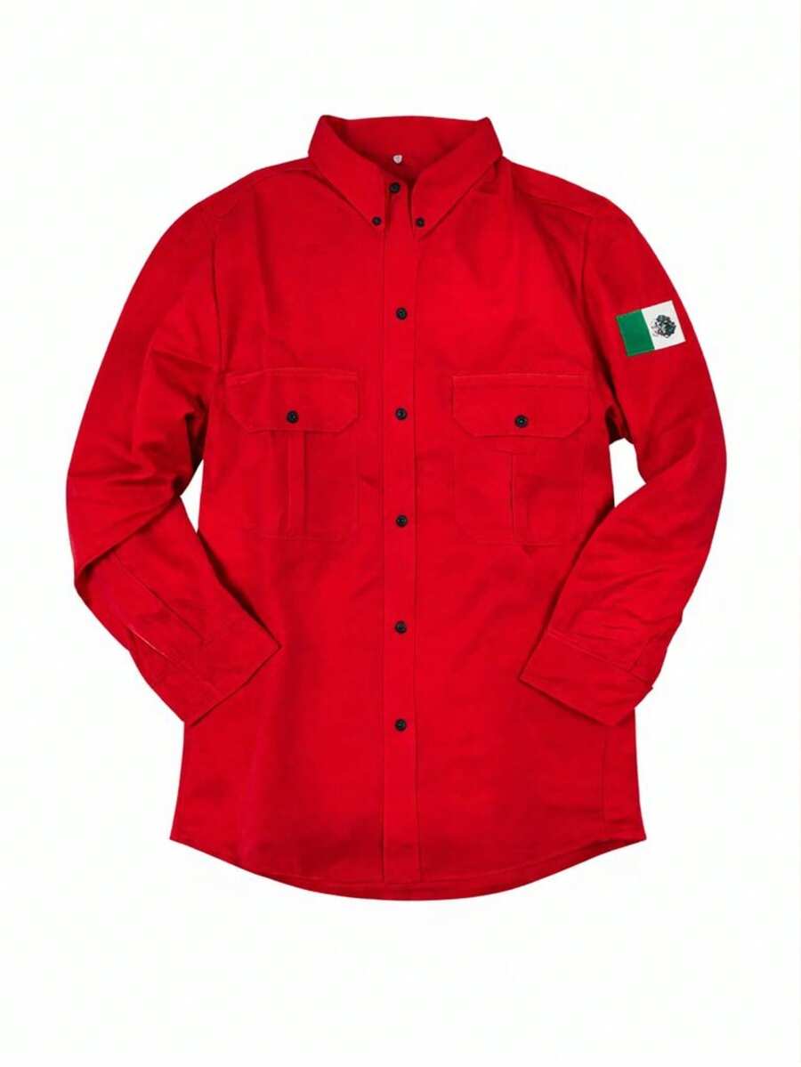 CAMISA DE GABARDINA EN COLOR ROJO CASUAL O TRABAJO - Rojo - Ver 1